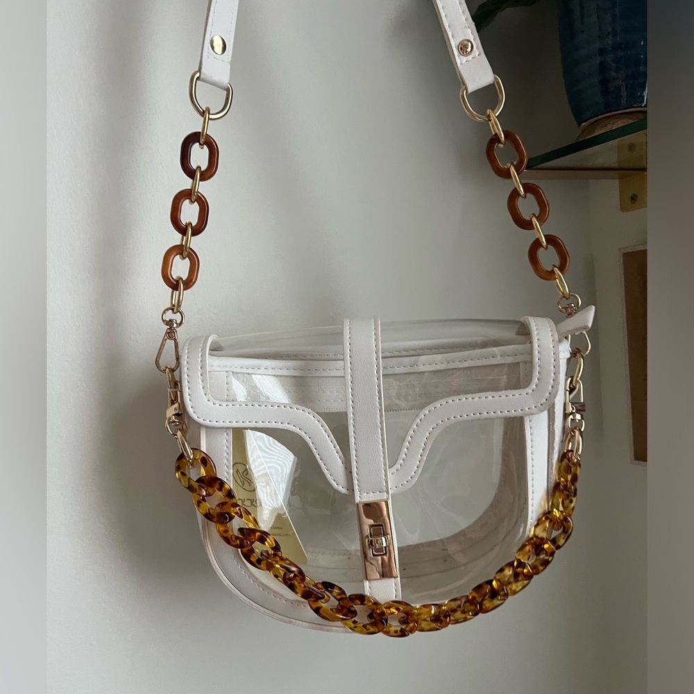Clear white purse with gold and tortoise shell embellishments - new with tag